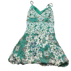 Vintage New York Mini Floral Pattern Flow Green White Summer Cocktail Dress SZ 6